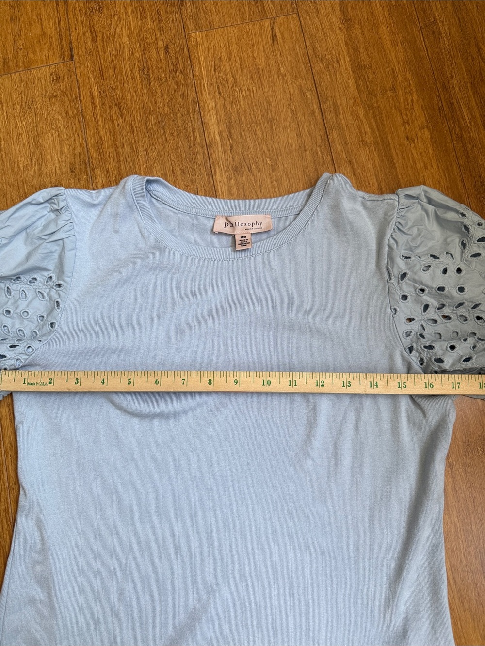 Philosophy Light Blue Gray Eyelet Puff Sleeve Tee - Picture 7 of 9